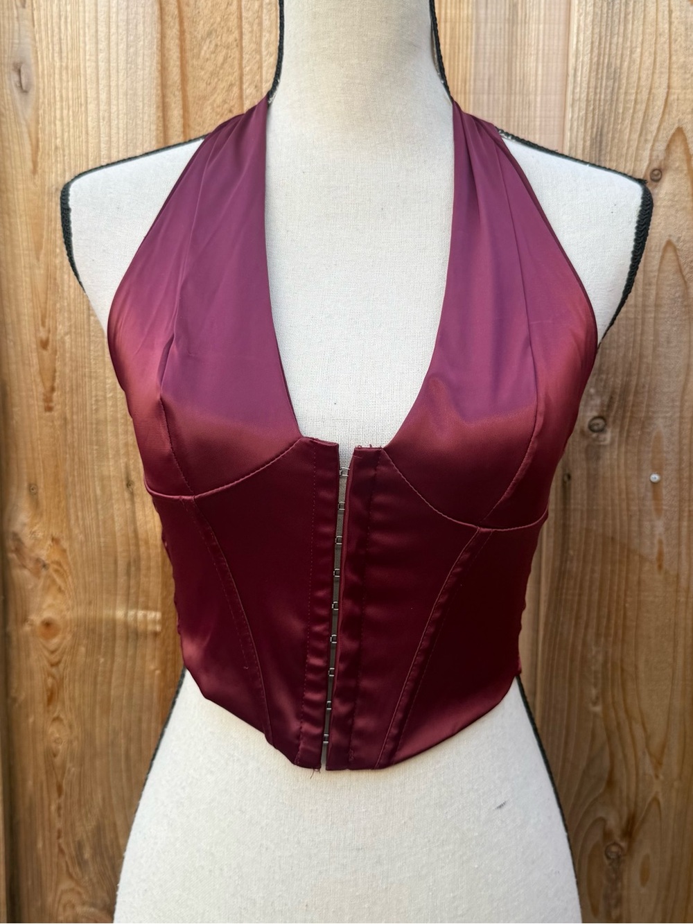 Satin Halter Corset Bandeau in Burgundy
